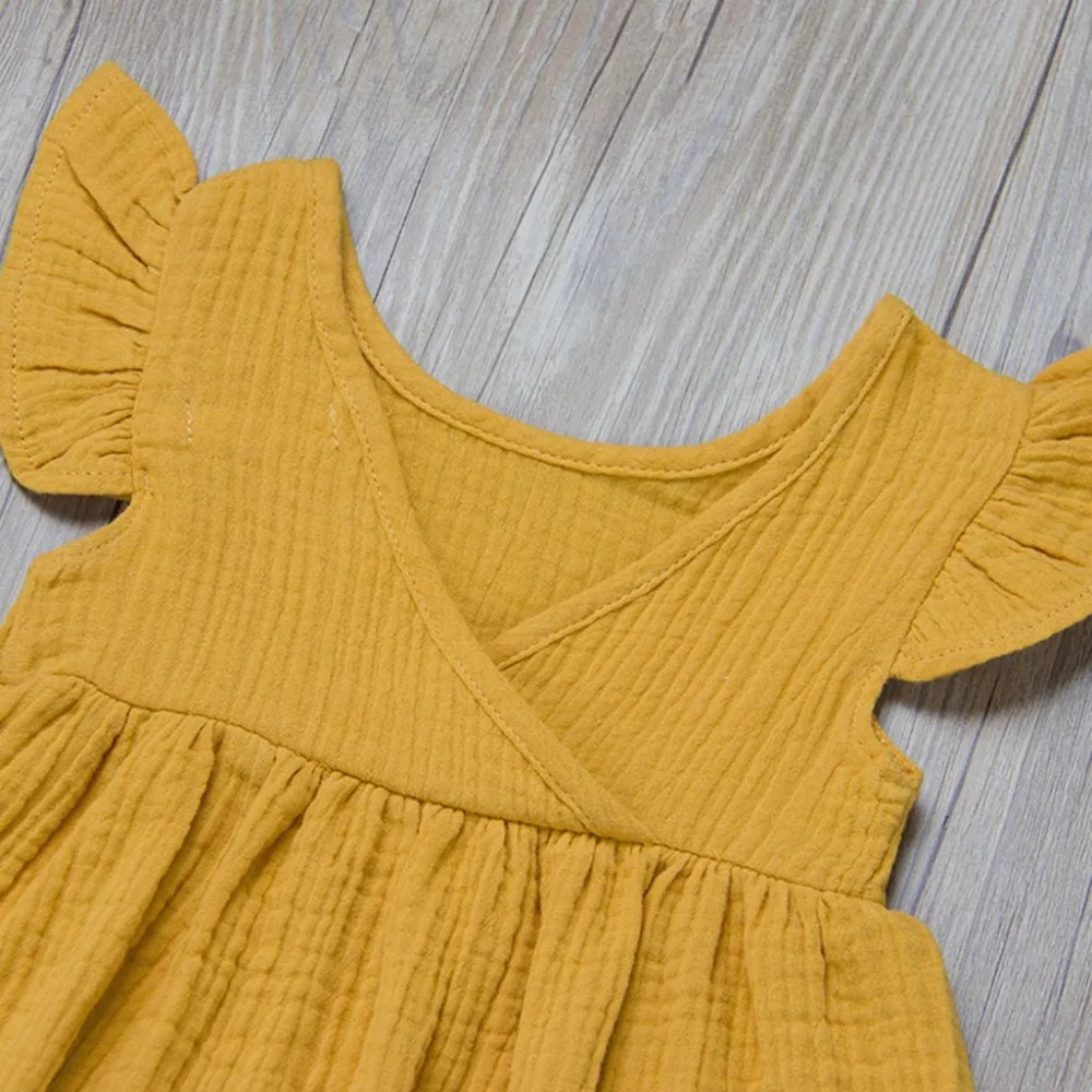 Toddler Kids Baby Girl Solid Ruffled Fly Sleeve Vintage Princess Dresses Clothes