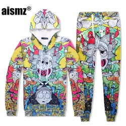 Aismz 3D спортивные костюмы с капюшоном комплекты Модные принты Весна-осень-зима 2 шт. толстовки + брюки пуловер S-XXL бренд трек люкс набор