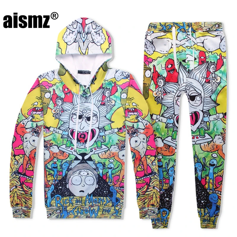 Aismz 3D Hooded Tracksuits Sets Print Fashion Spring Autumn Winter 2 Pieces Hoodies+Pants Pullover S-XXL Brand Track Suite Set