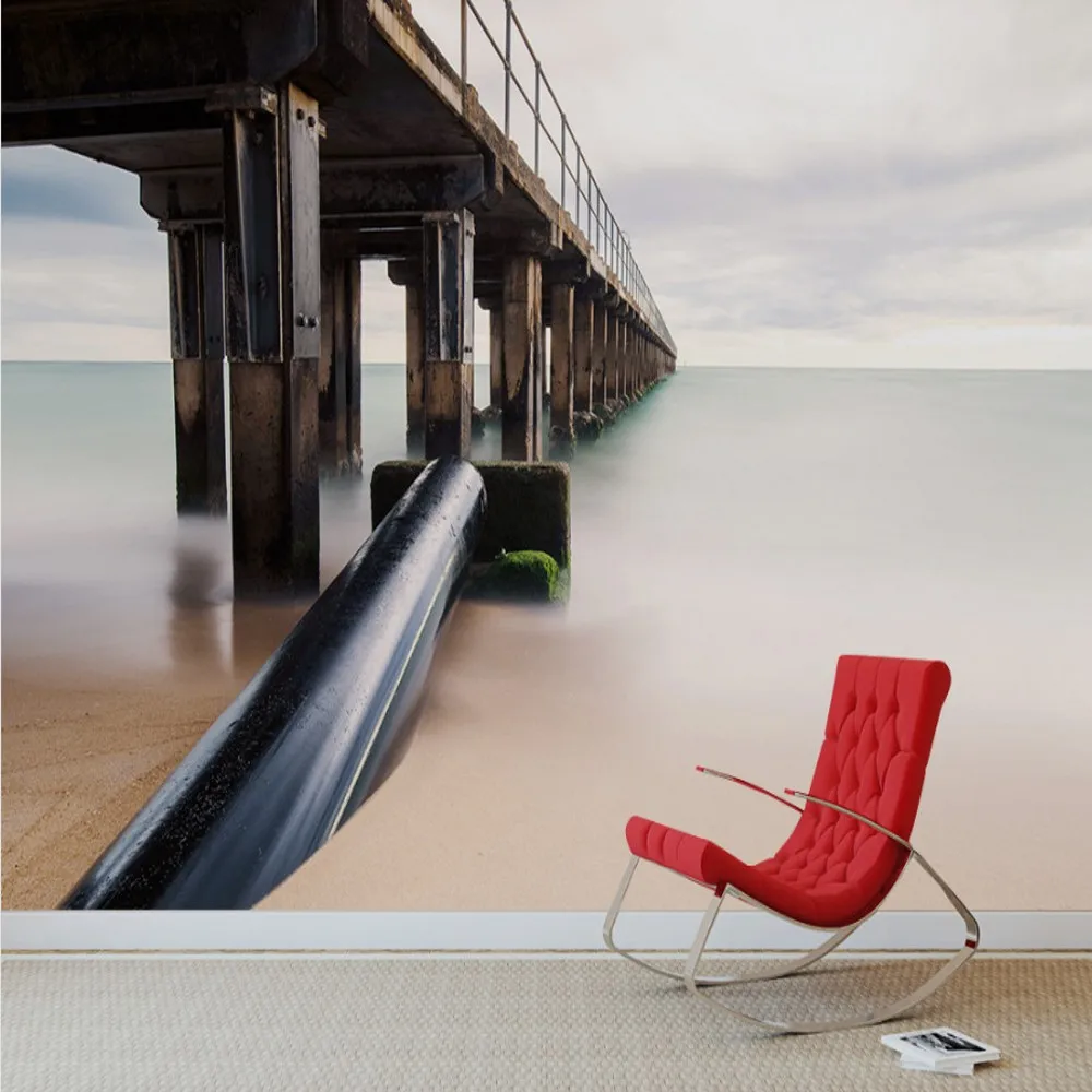 

Free Shipping Custom 3d Mural Seaside Wooden Bridge Landscape Painting Living Room Sofa Backdrop Wallpaper Nature Wallpaper Wall