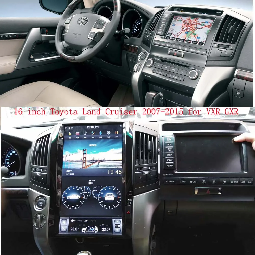 

16 inch tesla style Android 8.1 Car DVD player GPS Navi For Toyota Land Cruiser landcruiser LC200 2007-2015 VXR GXR px6 CARPLAY