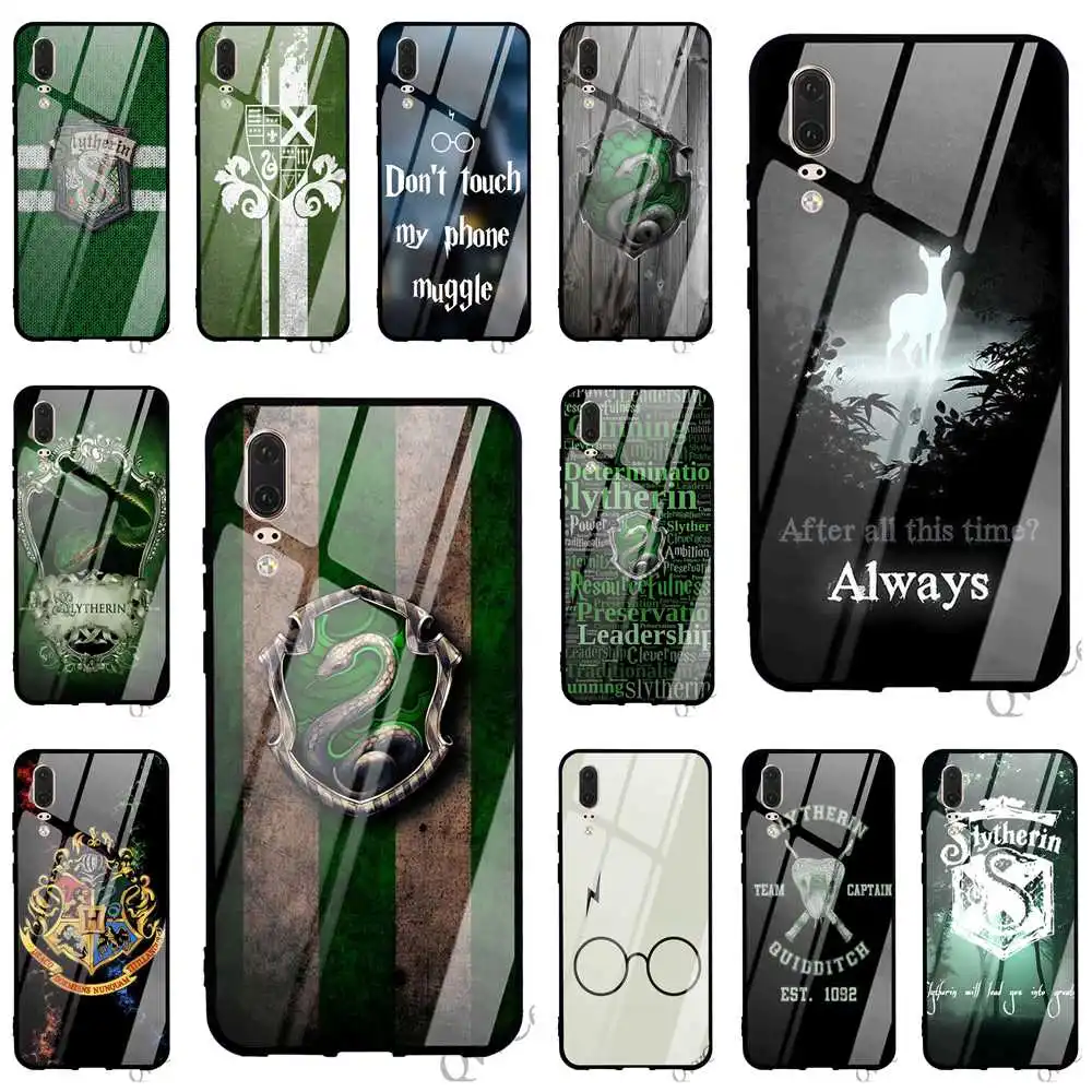 

Slim Harry Potter Slytherin School Glass Phone Cover for Huawei P20 Lite Case P10 10 7A Y6 Y9 Honor 9 P Smart Mate 20 Pro Back