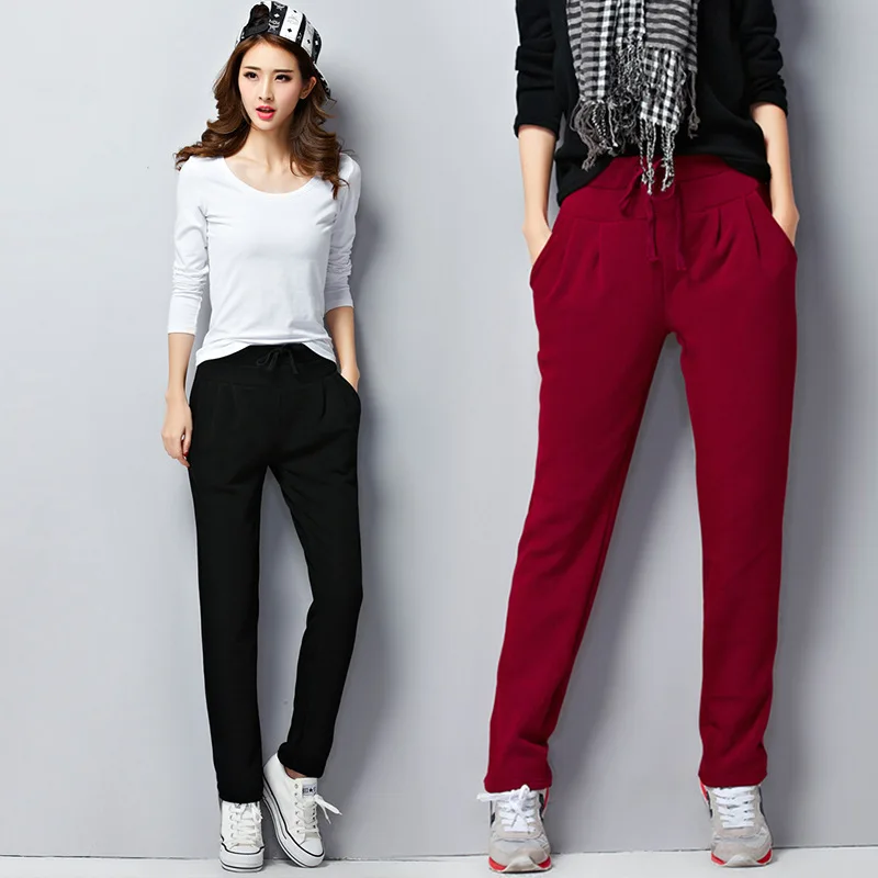 

Female Winter Velvet Thick Pants High Waist Big Size 5Xl 6XL Loose Solid Harem Trousers Women's Fleece Warm Sweatpants