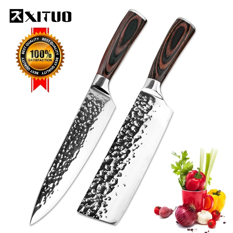 

Kitchen Knives 8"Inch Stainless Steel Chef Knife High Grade 7Cr17 Frozen Meat Cutter Wood Handle Identation blade Cooking Tools