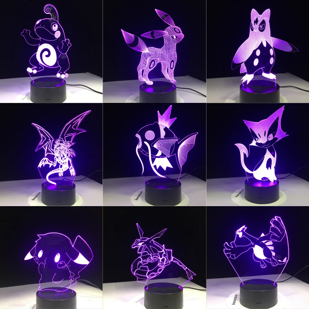 Pokemon Go Mimikyu Ho-Oh Purrloin Magikarp Raikou Rayquaza Prinplup Politoed lugia мультфильм 3D светодиодный светильник 7 цветов ночной Светильник