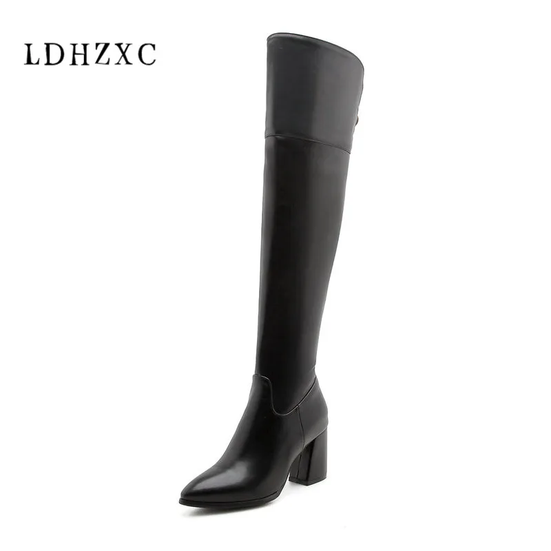 

LDHZXC Sexy Over The Knee High Women Boots Thin High Heel pointed Toe Fashion Ladies Pu Leather Boots Size 12 13 14 15