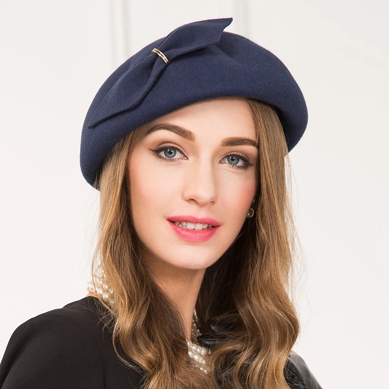 Elegant Winter 100 Australian Wool Felt Fedora Navy Wedding Hats Women