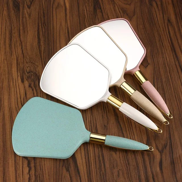 1pc Cute Pink White Plastic Vintage Hand Mirrors Makeup Vanity Mirror