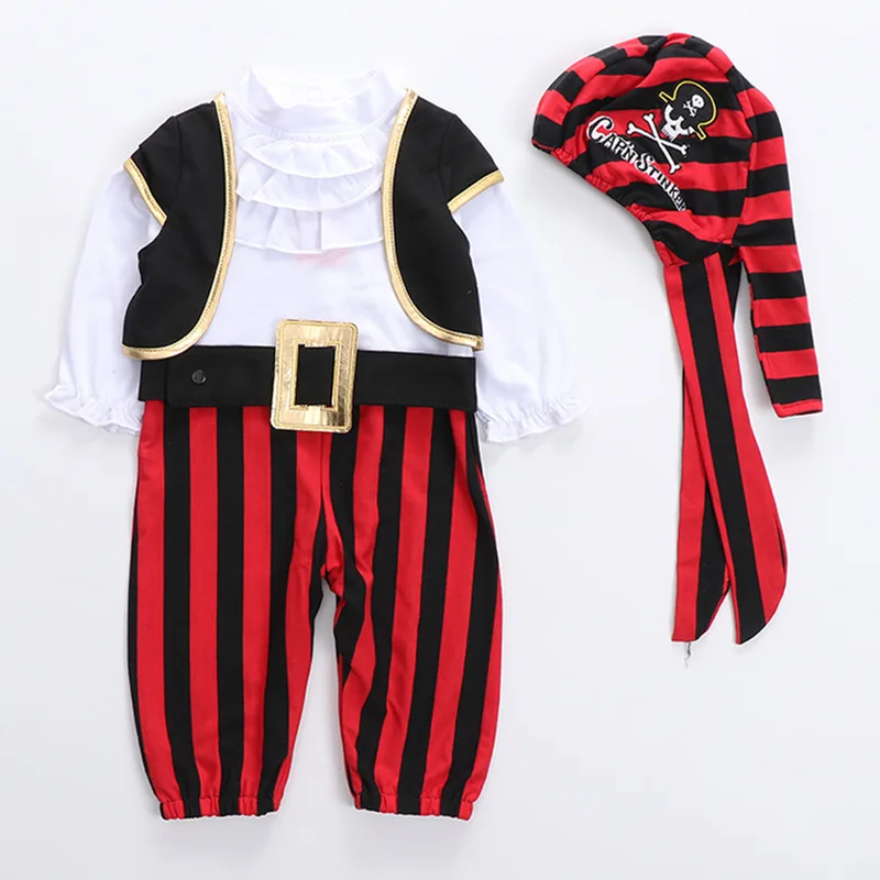 

Dollbling Newborn Baby Boys And Baby Girls Long Sleeves Autumn Halloween Pirate Ship Captain Four-Piece Set Infant Clothes