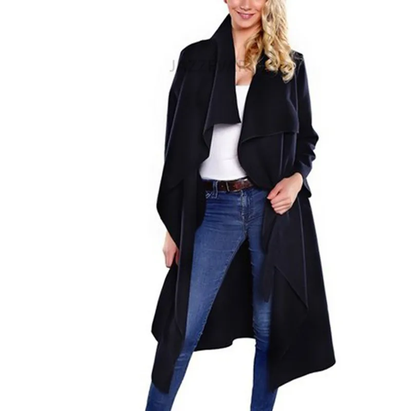 AKSLXDMMD новое осеннее зимнее пальто женское Шерстяное Пальто с широким нагрудным поясом женское длинное пальто Casacos шерстяные пальто пончо LH193 - Цвет: black