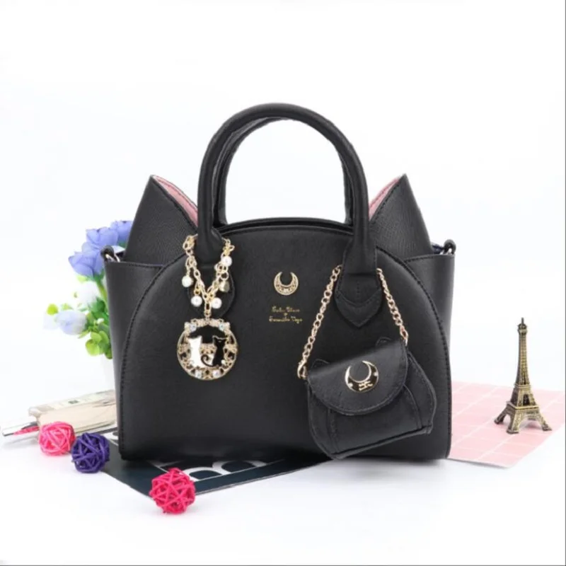 

Summer Sailor Moon Bag Samantha Women Handbag Black White Cat Ear Shoulder PU Leather Woman Messenger Crossbody Hand evening Bag