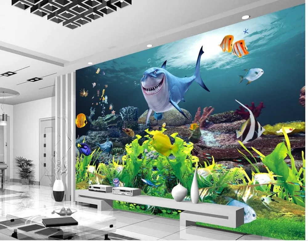 Фотообои 3d под водой настенные украшения с изображением акул подводного