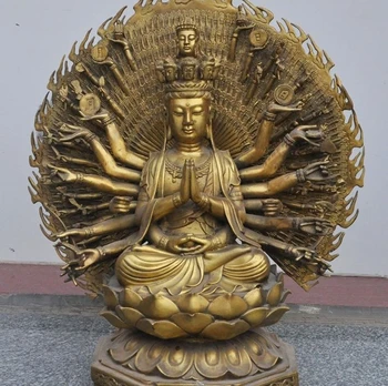 

20" Chinese Buddhism Joss Brass 1000 Arms Avalokitesvara kwanyin goddess Statue