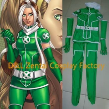 Free Shipping DHL Hot Adult X-Men Rogue Cosplay Costume White & Green Lycra Spandex Catsuit Dress Superhero Halloween Costume