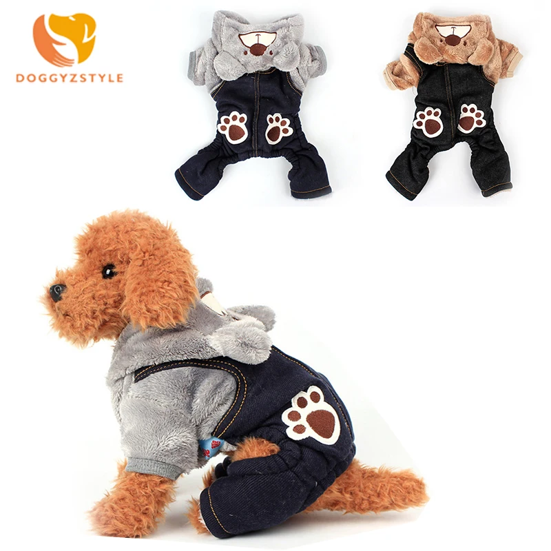 

Winter Thickening Pet Dog Clothing Paw Printed Bear Shaped Jumpsuit Puppy Flannel Warm Hoodie Pets Costume DOGGYZSTYLE