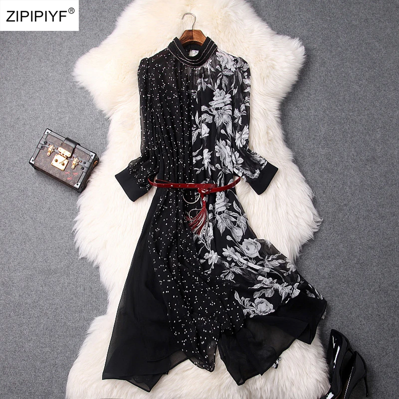 Винтаж классический принт Vestido 3/4 Фонари рукавом мода платье трапециевидной