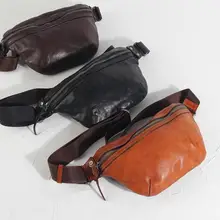 Винтажная ручная сумка унисекс для отдыха с ремнем, поясная сумка из коровьей кожи