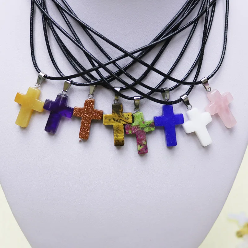

Free shipping Charms Natural Stone Cross Pendant Charms Crystal Agates Necklace Wholesale Jewelry Pendant Necklace