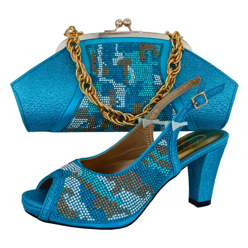 

SB8075 FREE SHIPPING TURQUOISE BLUE ITALIAN NEWEST DESIGNS SHOES AND BAG MATCHING SET FOR AFRICAN LACE FABRIC DRESS PARTY