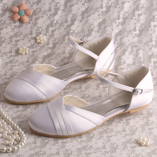 white satin flats