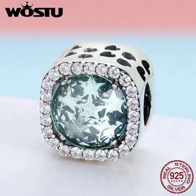 

WOSTU Hot Sale 100% 925 Sterling Silver Radiant Stars , Blue Crystal Beads Fit Original DIY Charm Bracelet Jewelry Gift FIC705