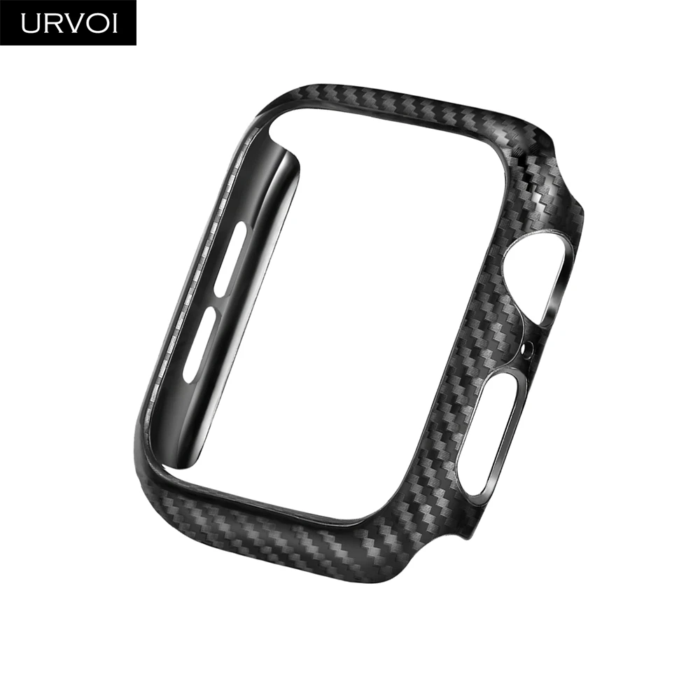 URVOI чехол для Apple Watch series 5 4 3 2 пластиковый бампер печатание углеродного волокна Чехол протектор для iWatch 38 42 40 44 мм ремешок