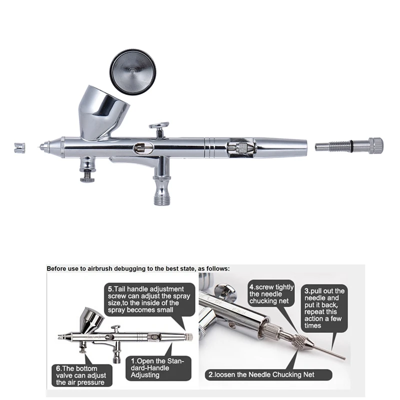 Гравитационная мини-Аэрограф Двойного действия для макияжа ногтей, Аэрограф для макияжа, набор для рисования, инструмент для творчества, 0,2 мм/0,3 мм/0,5 мм 9Cc