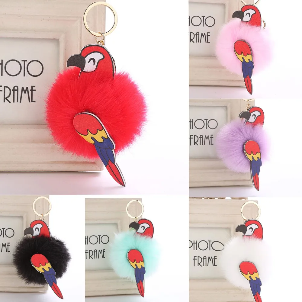 

2019 Hot Sale 1pc 8CM Cute Bird Keychain Pendant Women Key Ring Holder Pompoms Key Chains Dropshipping