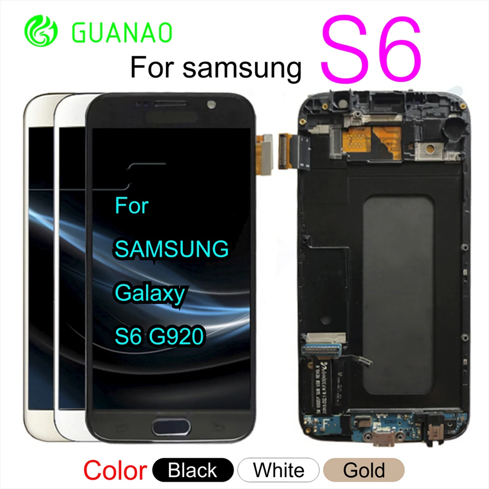 

For SAMSUNG GALAXY S6 G920F G920A LCD Display Touch Screen Digitizer Super Amoled Replacement with Frame Blue White Gold Screen