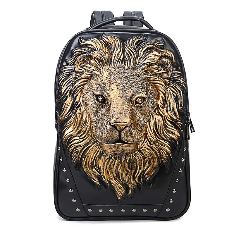 Mini Backpacks Women Men PU Leather Anti Theft Laptop Bagpacks Cartoon Lion Shoulder Bag Rivets Teenager Girls Travel School Bag mini backpacks women laser cute plush kawaii unicorn bagpacks pu leather hologram teenager girls school bags back pack mochila