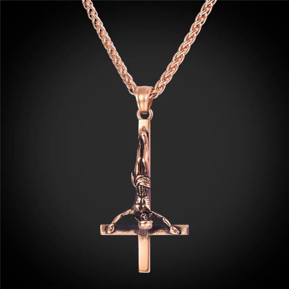 Mens Pagan Wiccan Inverted Upside Down Cross Pendant Necklace Silver Gold  Black | eBay