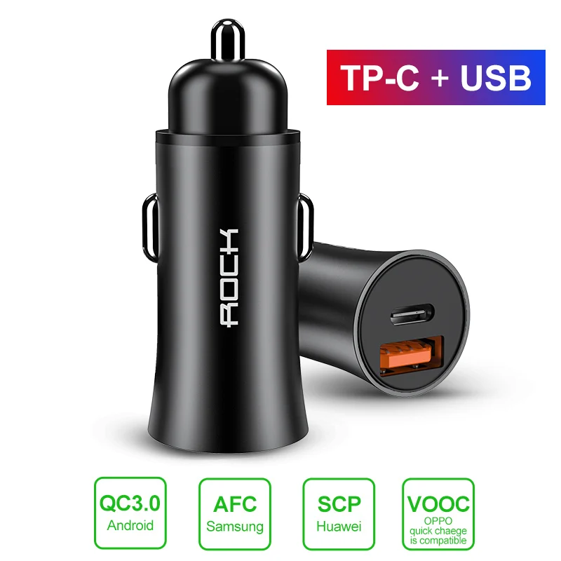 5А мини USB Автомобильное зарядное устройство Quick Charge 4,0 3,0 Для samsung huawei Supercharge SCP 32 Вт 2 порта USB быстрая зарядка зарядное устройство для телефона - Тип штекера: Black 1Type C 1USB