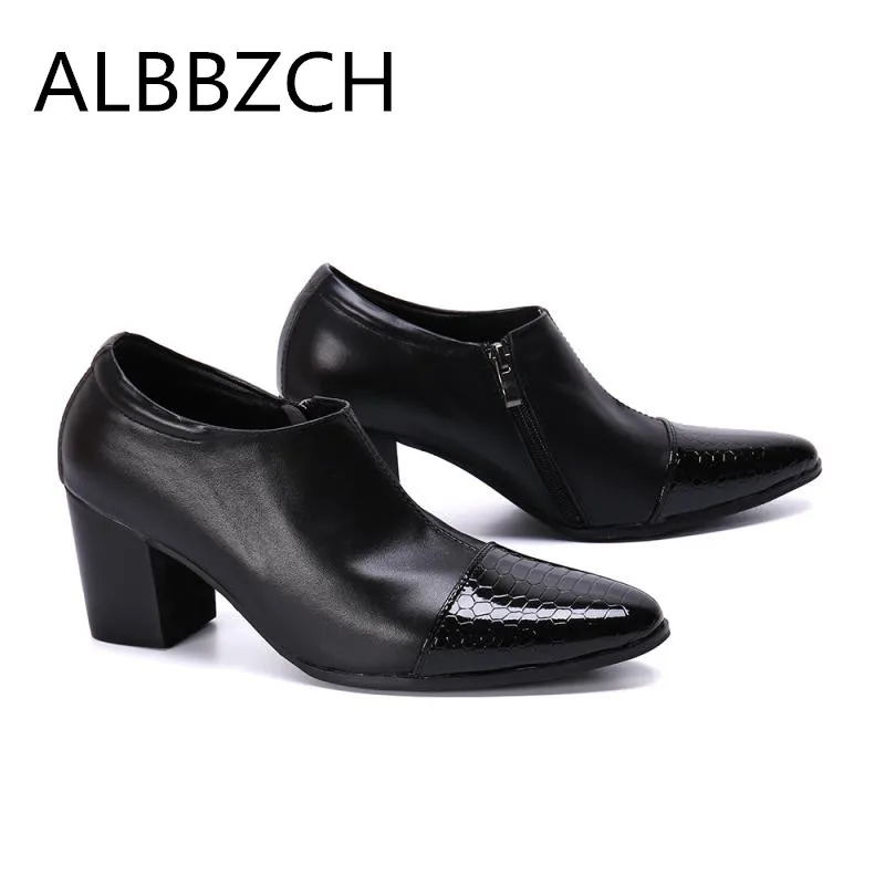 Genuine Leather Men Shoes High Heels Men's Height Increase Wedding