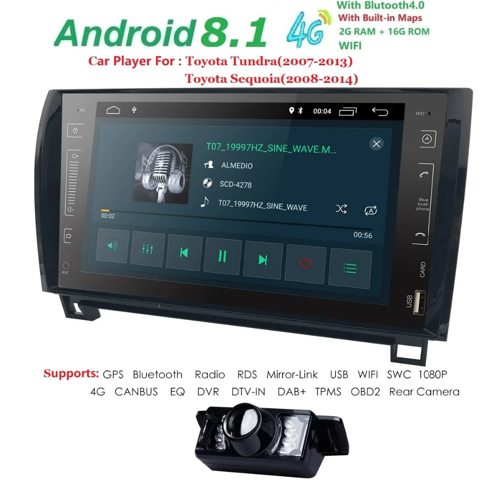 

2 Din IPS screen 9" 2 GB RAM Car stereo for Toyota Tundra 2007-2013 Toyota Sequoia 2008-2014 mirror link wifi Radio DVR Camera
