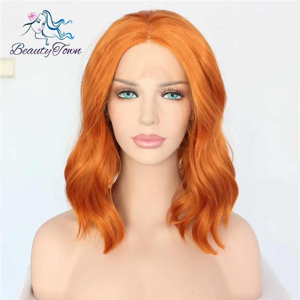 

BeautyTown Short Natural Wave Orange Color Heat Resistant 150% density Blogger Daily Makeup Wedding Synthetic Lace Front Wigs