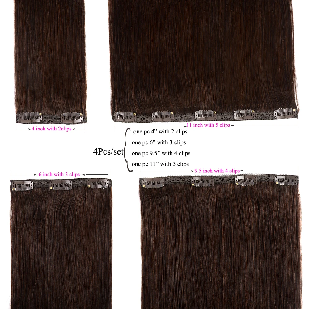 Doreen Natural Human Hair Clip in Extensions Machine made Remy Clip on Hair Extensions 4pcs/set 120g 160g Black