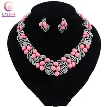 Индийский Модный свадебный ювелирный набор золотого цвета ожерелье и серьги лист для женщин подарок свадебные аксессуары