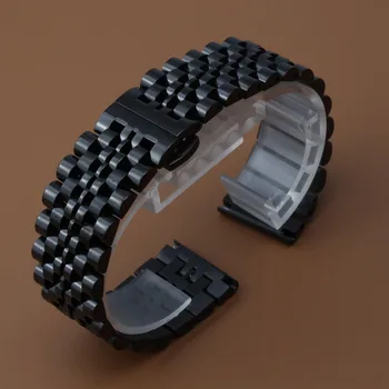 

New arrival 2017 Watchbands black stainless steel 7 beads metal polished 20mm 21mm 22mm strap accessories fit quartz wrist bands