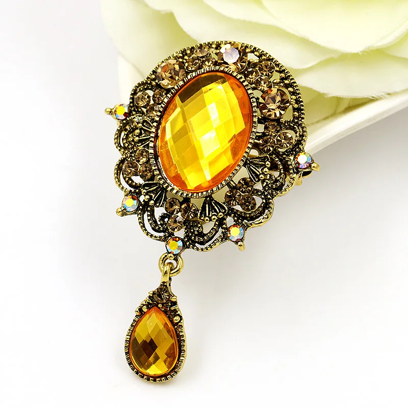 Винтажная желтая Хрустальная брошь в форме капли, вечерние ювелирные изделия, подарок
