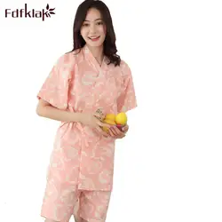 Fdfklak 2018 новые хлопковые пижамы Для женщин короткий рукав лето пижамный комплект Женский пижамы домашний костюм Pijama feminino