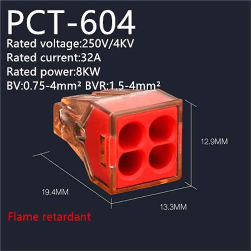 

Wago (10-30-50-100pcs/lot) PCT-604 building wire terminal block connector 4Pin wire connector 0.75-4.0mm2