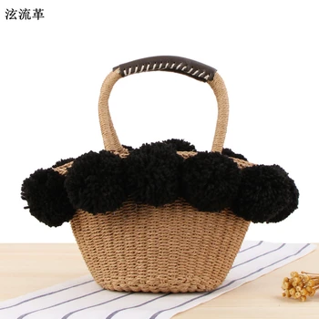 

Super Kawayi Girls Straw Bags Bohemian Style Women Summer Beach Bag Pom Pom Ball Shopping Tote Cute Casual Basket Bolsas