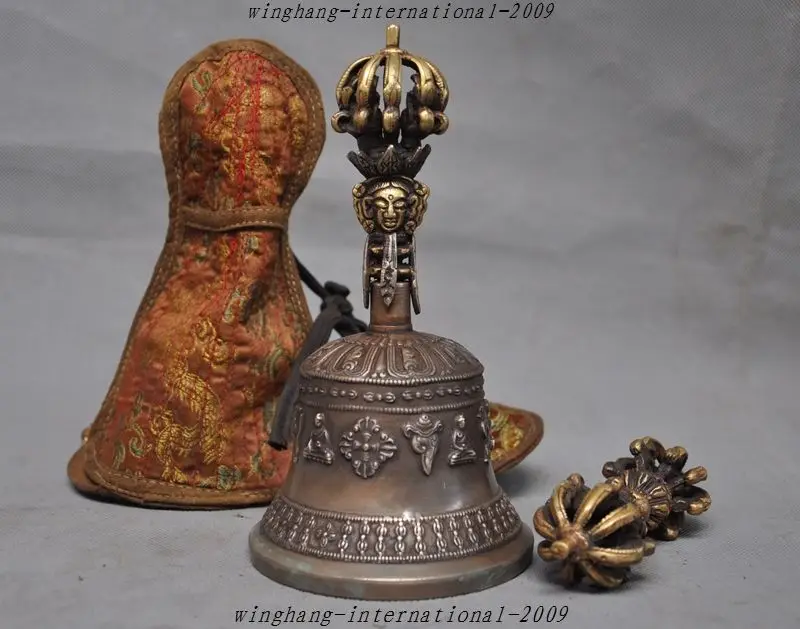 

Tibet Temple bronze Eight treasures Buddha bell Ghanta Phurpa Vajra Dorje Set