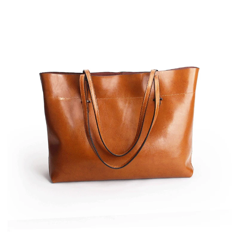 

Women's new fashion wax wax wild solid color large leather bag large square cross-section portable handbag