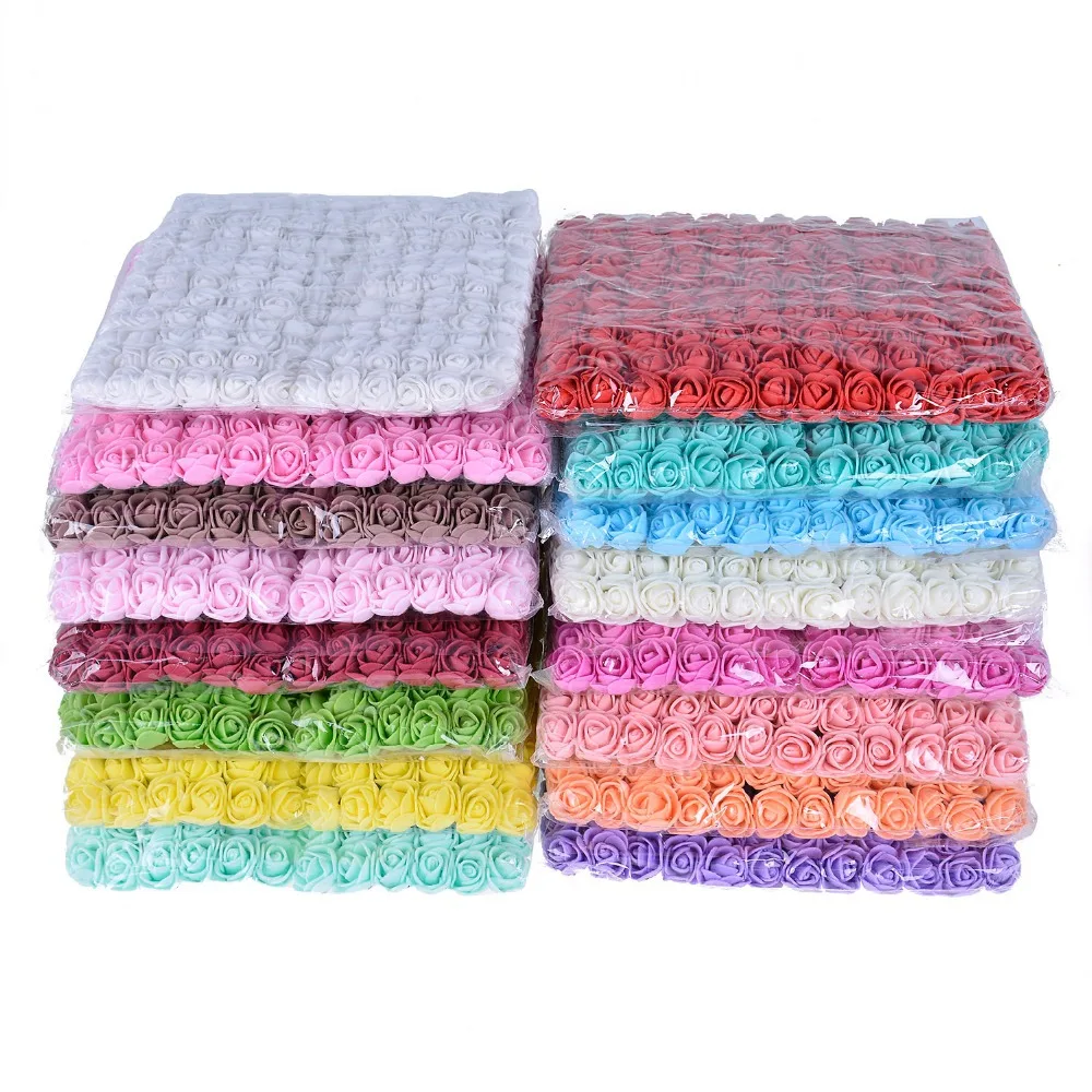 144pcs 2cm Dia Rose Head Mini Foam Rose Artificial Flower Bouquet Multi-color Rose Wedding Flower Decoration Fake Rose Flower