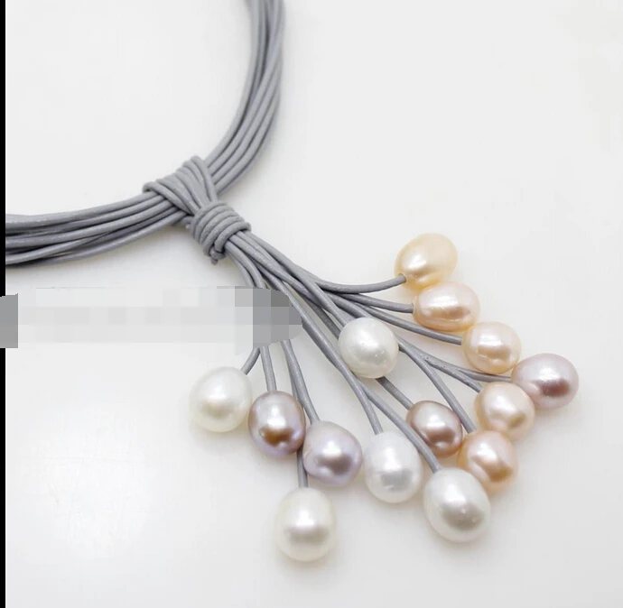 

huij 003726 Rare Big Pearl Pendant Necklace Leather Cord Chain Magnet Clasp Fashion