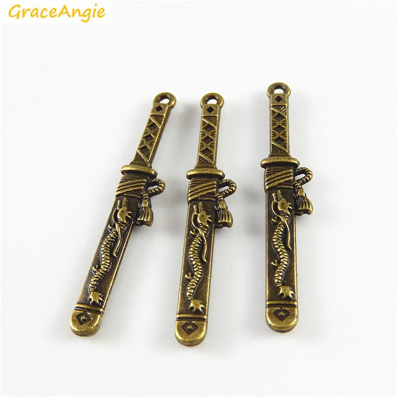 Винтажная бронзовая заколка для волос GraceAngie 20 шт. в форме меча с драконом