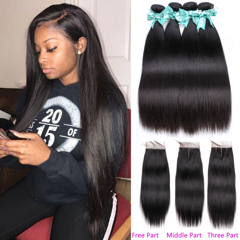 Buy 100 Human Hair Bundles With Closure Brazilian