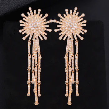 

Gold Tone Irregular Shining Tassel Drop Dangle Long Earrings For Women Wedding Bridal Jewelry