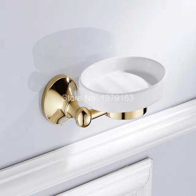 Bathroom Accessory Luxury Polished Gold Color Br Wall Mounted Bathroom Accessory Luxury Polished Gold Color Br Wall Mounted Bath Hardware White Ceramic Soap Dish